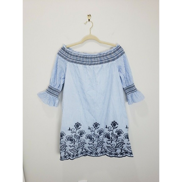 Altar'd State Blue Striped Embroidered Short Preppy Shift Dress Size S Small - Picture 2 of 9